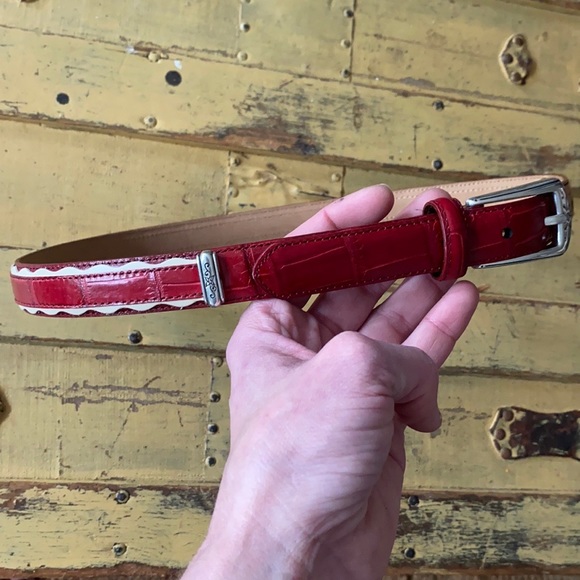 BRIGHTON 100% LEATHER BELT RED CROCODILE TEXT VINTAGE SILVER BOHO WESTERN BELT M main image 10